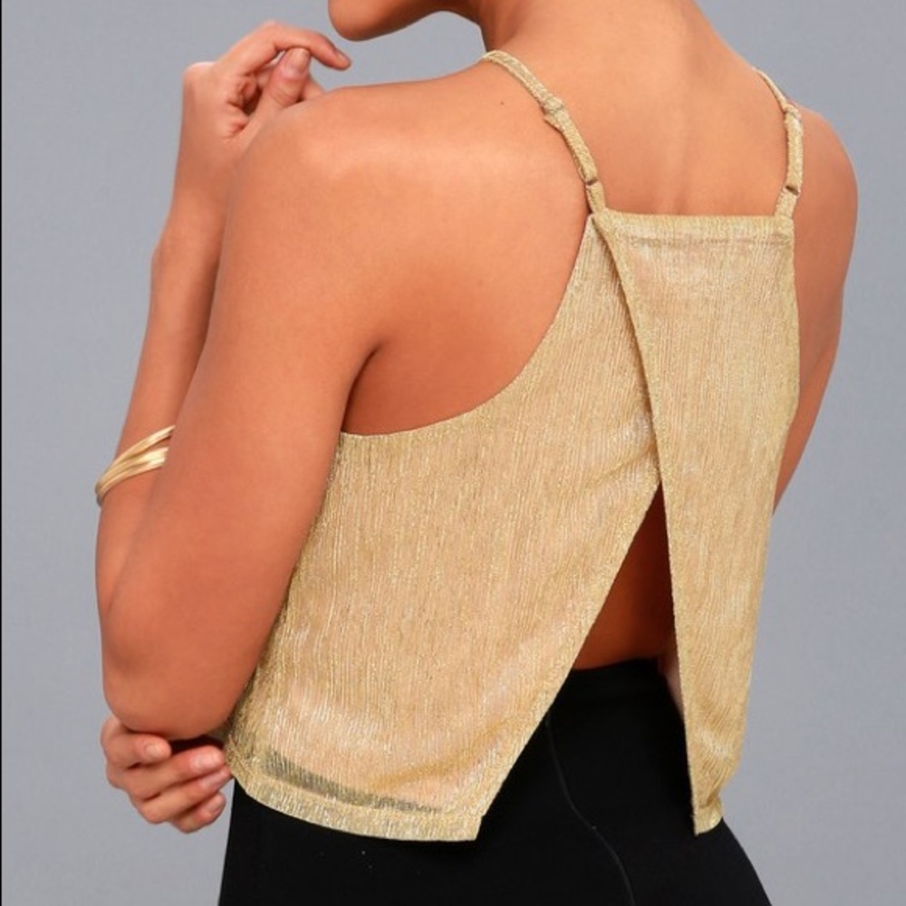 Lulu’s Gold Crop Top with Open Back
